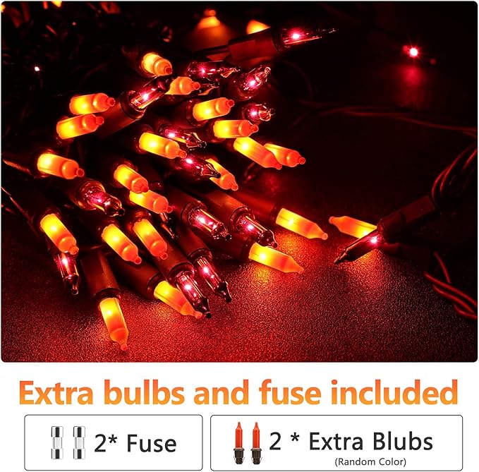 Brizled Orange & Purple Halloween Lights, 100 Count Connectable, UL Certified Incandescent String Lights, Black Wire Mini Lights Set for Indoor/Outdoor Halloween Party Decor