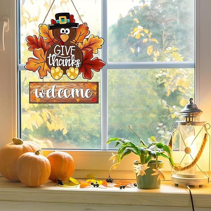 Thanksgiving Decoration Turkey Wooden Door Sign Hanging Fall Harvest Welcome Decor Turkey Sign for Front Door Hanger Fall Decor for Home Thanksgiving Party Wall Signs