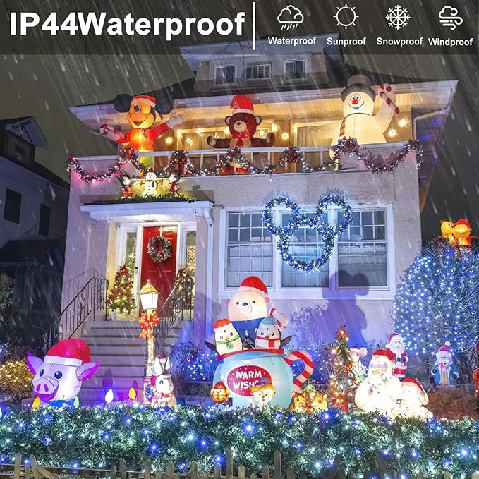 Blue and White Christmas Lights Outdoor 82ft 250 LED Christmas Tree Lights 8 Modes Clear Wire, Plug in Waterproof Twinkle Fairy Lights for Indoor Christmas Bedroom Tree Decorations