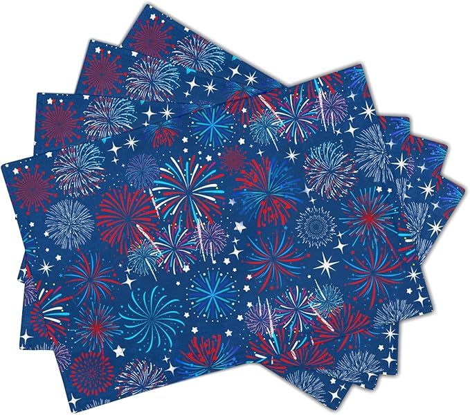 4th of July Placemats Set of 4 Patriotic Red and Blue Fireworks Washable Non-Slip Heat Resistant Place Mats 12x18 Inch Memorial Day Independence Day Table Mats