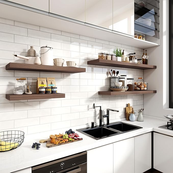 55 Inch Floating Shelves, 11.6 Inch Deep Floating Shelves for Wall, Floating Shelf with Invisible Brackets, Deep Shelves for Bathroom, Bedroom, Living Room, 1 Pack, Walnut