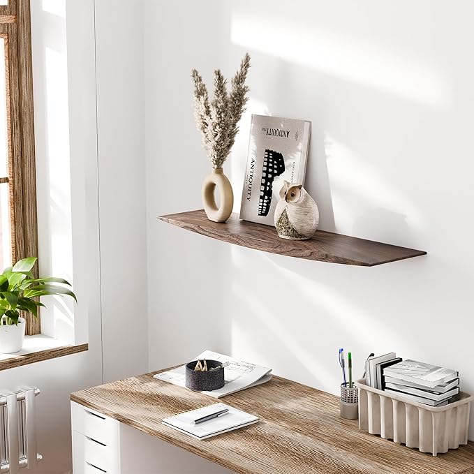 24’’ Black Walnut Floating Shelves - 6 Inch Deep Solid Wood Floating Shelf for Wall, Rustic Zen TV Shelf Wall Mounted, Live Edge Shelf with Invisible Brackets for Living Room, Bedroom, Kitchen.