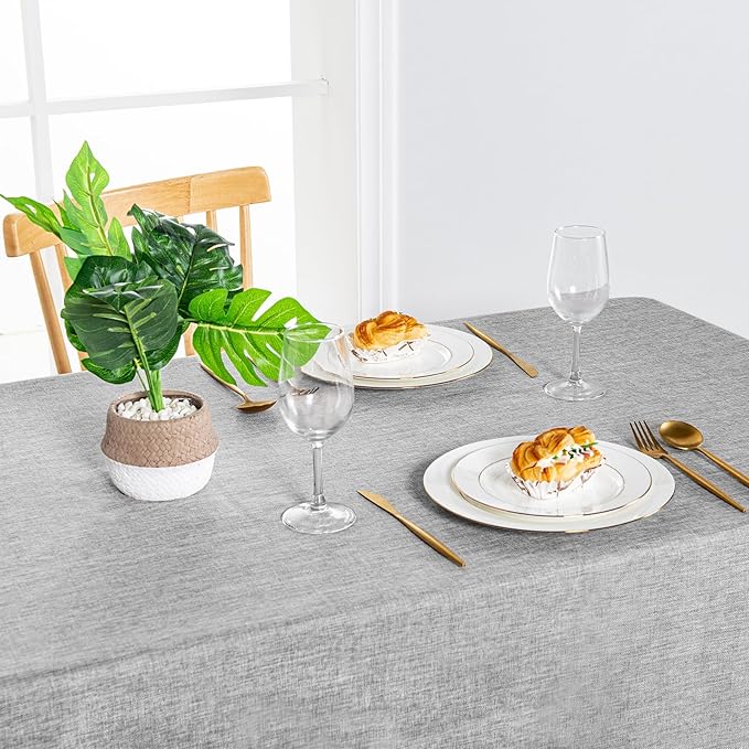 Hiasan Faux Linen Rectangle Tablecloth - Wrinkle and Stain Resistant Washable Table Cloth for Kitchen Dining Room Holiday Table Cover for Dinner, Light Grey, 60 x 102 Inch