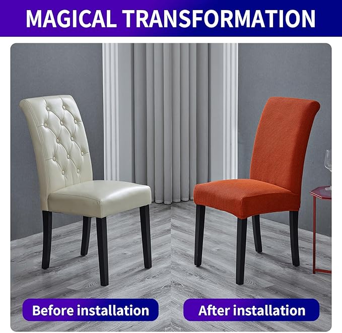 Howhic Stretch Chair Covers for Dining Room Set of 4, Removable Washable Dining Room Chair Covers, Dining Chair Slipcovers Seat Protector, Great for Home and Banquet Decor (Pureed Pumpkin, 4 Pack)