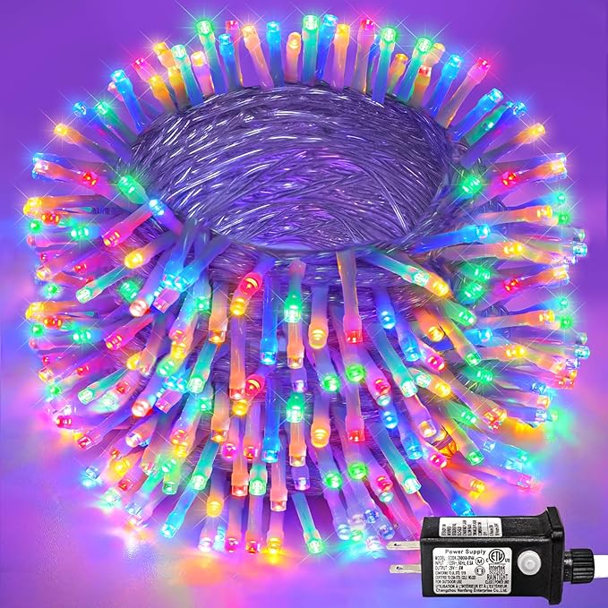 Christmas Lights Indoor Outdoor, 132ft 400 LED Christmas String Lights Indoor 8 Modes Clear Wire, Plug in Waterproof Twinkle Fairy Lights for Bedroom Tree Christmas Decorations, Multicolor