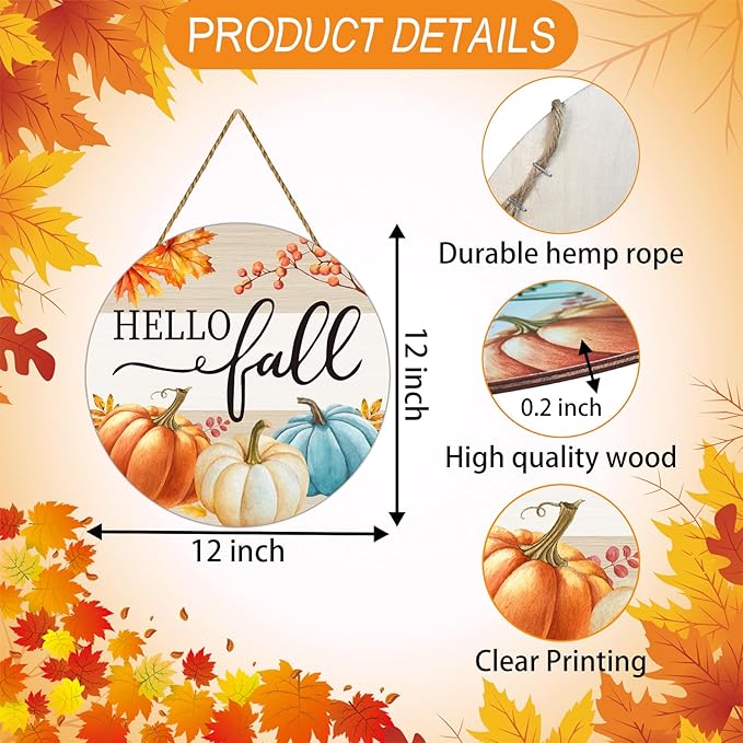 Fall Decorations for Home Fall Door Decor Pumpkin Wall Decor Pumpkin Patch Maple Leaf Hanging Sign Wooden Front Door Hanger for Harvest Farmhouse Porch Indoor Outdoor Home Decorations