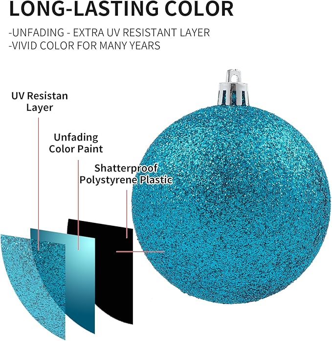 LANGXUN 36pcs Acid Blue Christmas Tree Decorations Balls, Bolas De Navidad, 2025 Christmas Decor, Indoor Outdoor Shatterproof Christmas Ornaments, Xmars Party Wedding Suppiles