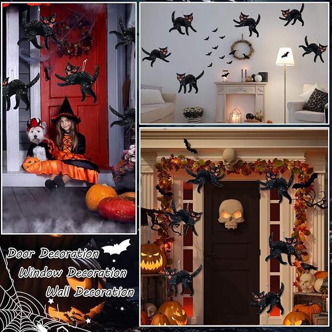 Jeyiour 6 Pieces Vintage Halloween Decor Halloween Jointed Scratch Cats Retro Black Cat Paper Cutouts Decoration for Home Classroom Office Wall Door Office Spooky Party Supplies
