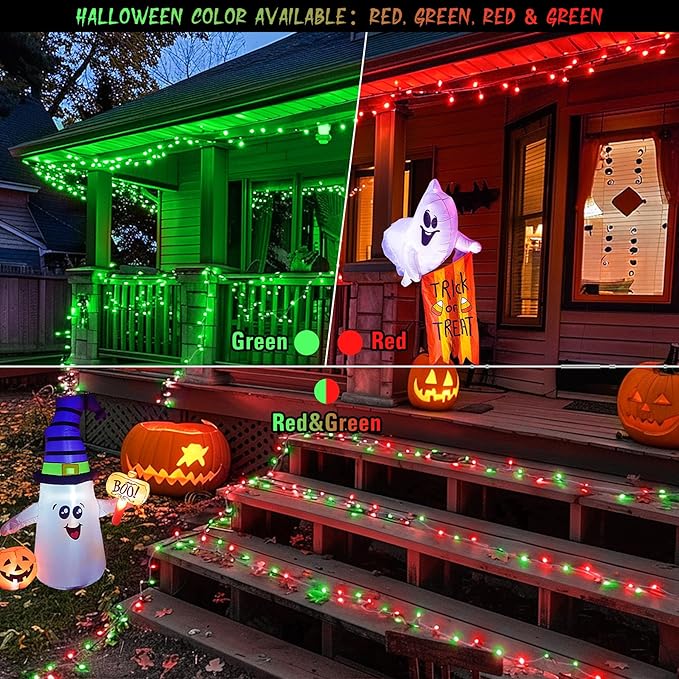 JMEXSUSS 168ft 600 LED Red to Green Halloween Lights Outdoor, Red Green Color Changing Christmas Lights, Christmas Twinkle String Lights Plug in for Tree Porch Yard Christmas Halloween Decorations