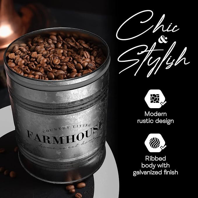 Amici Home Farmhouse Galvanized Canister | Dry Food Storage Container | Airtight Lid | 76 Oz Capacity | Farmhouse Décor | Rustic Metal Canister for Kitchen Countertop