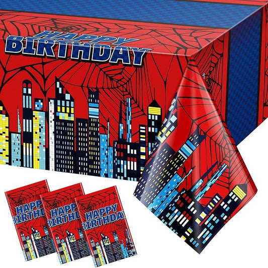 Oudain 3 Pcs Spider Tablecloth 108 x 54 in Red and Blue Plastic Disposable Table Covers City Web Theme Birthday Party Decorations Large Table Cloths for Party Indoor Outdoor (Birthday)