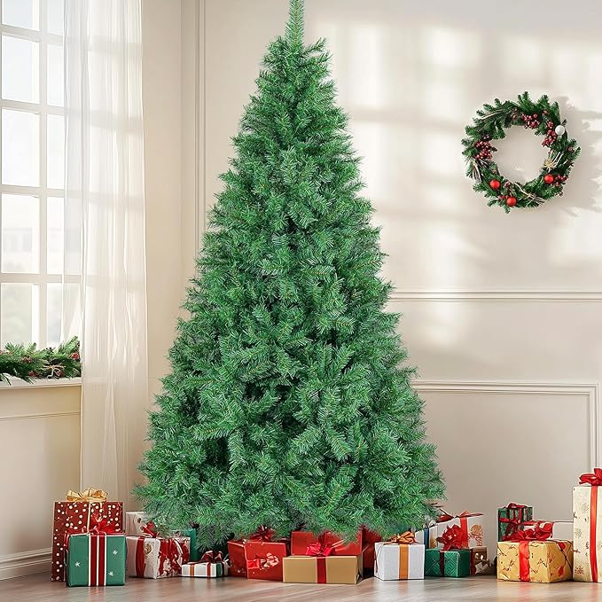 7.5 ft Artificial Christmas Tree with 1300 Branch Tips, Holiday Xmas Tree with Foldable Base and Easy Assembly, Outdoor Christmas Trees for Yard Porch Home Office Party Decoration, Green
