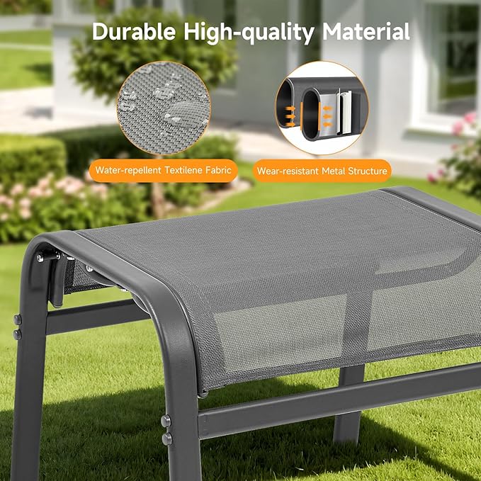 Outdoor Ottoman Set of 2, All Weather Outdoor Foot Stool with Supportive Textliene and Metal Frame, Stackable Oversized Outdoor Foot Rest for Furniture Patio Garden Pool, Grey