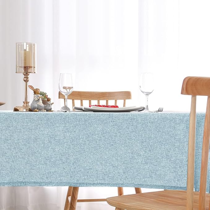 Hiasan 2 Pack Faux Linen Rectangle Tablecloth - Wrinkle and Stain Resistant Washable Table Cloth for Kitchen Dining Room Holiday Table Cover for Party Dinner, Lux Slate Blue, 52 x 70 Inch