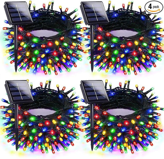 4pk Multi-Colored Solar Christmas Lights Outdoor Waterproof, 400 LED 132 FT Solar Powered LED String Lights Green Wire with 8 Modes, Solar Fairy Lights for Xmas Tree Party Wedding Garden Decorations