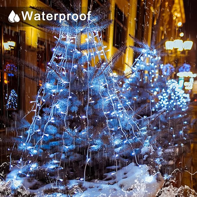 JMEXSUSS 300 LED Christmas Lights Clear Wire, 8 Modes White Christmas String Lights for Tree, Christmas Tree Lights Indoor Outdoor Plug in for Party Wedding Christmas Decorations