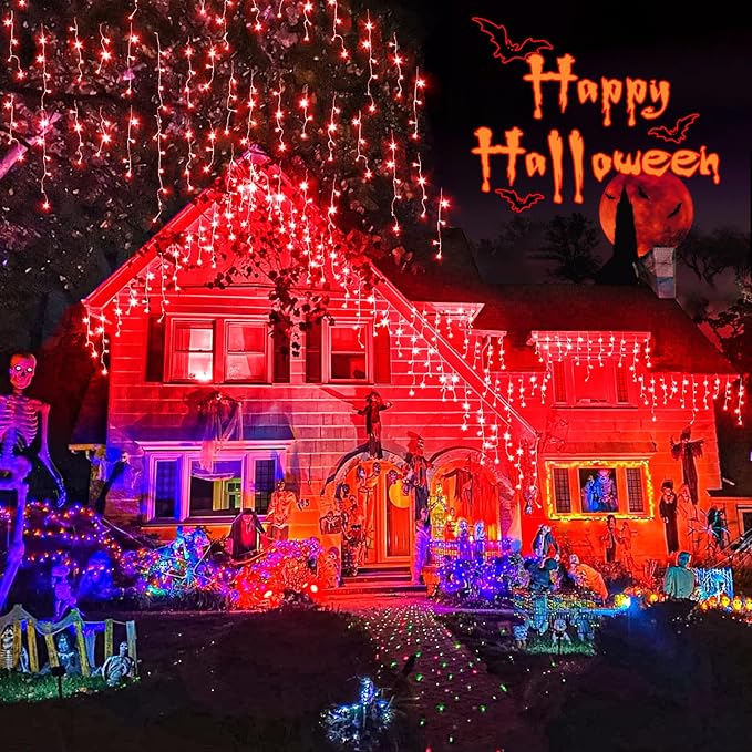 Icicle Lights for Outside, 33ft 400 LED Icicle Christmas Lights Outdoor with 75 Drops 8 Modes, Waterproof Red Christmas Light for House Plug in for Indoor Party Holiday Halloween Decorations