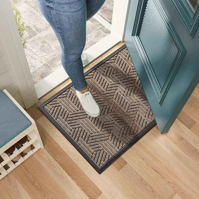 Mibao Front Door Mat Outside Entrance, Durable Outdoor Indoor Mat, Low Profile Heavy Duty Doormat, Non-Slip, Traps Dirt and Moisture, Easy Clean Patio Porch Entryway Mat, 32" x 47", Brown
