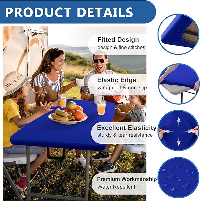 Spandex Table Cover for 6 Foot Rectangle Tables-2 Pack Royal Blue Outdoor Picnic Elastic Table Cover-Spandex Stretch Folding Table Cloths for Camping Dining Room Patio Kitchen Banquet Party