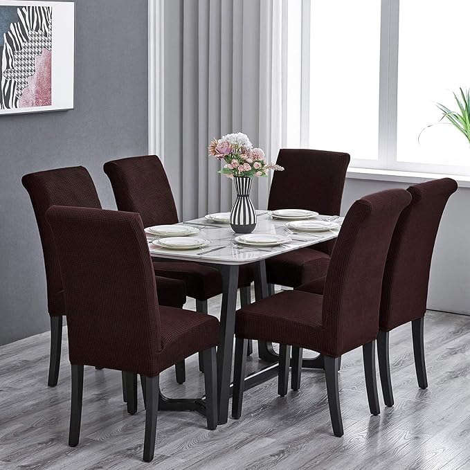Howhic Stretch Chair Covers for Dining Room Set of 6, Removable Washable Dining Room Chair Covers, Dining Chair Slipcovers Seat Protector, Great for Home and Banquet Decor (Chocolate, 6 Pack)
