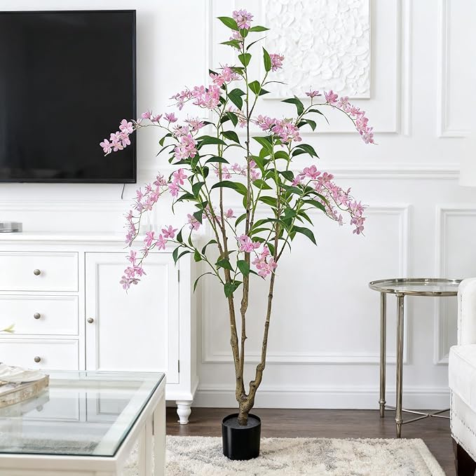 Artificial Jasmine Tree 6ft Black Flower Pot Fake Plants, Lifelike Artificial Trees with Natural - Looking Blooms, Perfect for Any Space