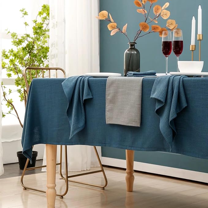 Blue Tablecloth, Polyester Linen Waterproof Washable Table Cloth, French Rectangle Fabric Table Cover for Dining, Restaurant, Kitchen, Buffet, Party, Wedding, 54''x72'', Blue