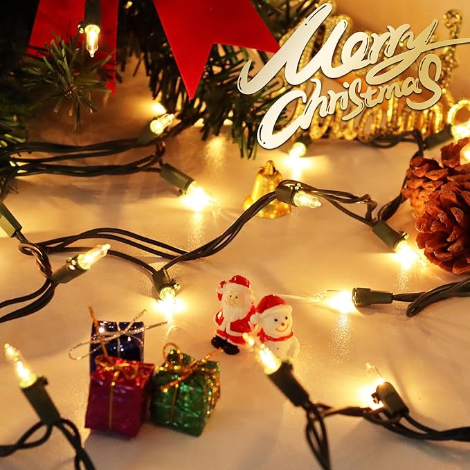 Clear Christmas Lights 25FT 100 Incandescent Bulbs Warm White Mini Lights with Green Wire for Christmas Tree, Garland, Thanksgiving, Wedding, Party, Home, Indoor & Outdoor Festival Decoration