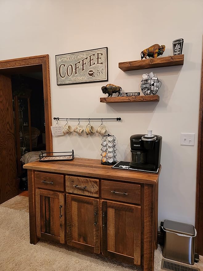 joelsantiques Floating Shelf, Wood Wall Shelf, Natural Wooden Home Decor for Bathroom Kitchen Bedroom, Hanging Mounted Invisible Bracket (Medium Brown, 7" Deep x 42" Wide)