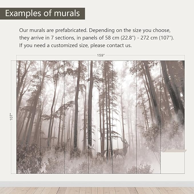 AFZEVEB-Forest Wallpaper Vintage Trees with Deer Wall murals for Bedroom 159"x107" (Not Peel and Stick)