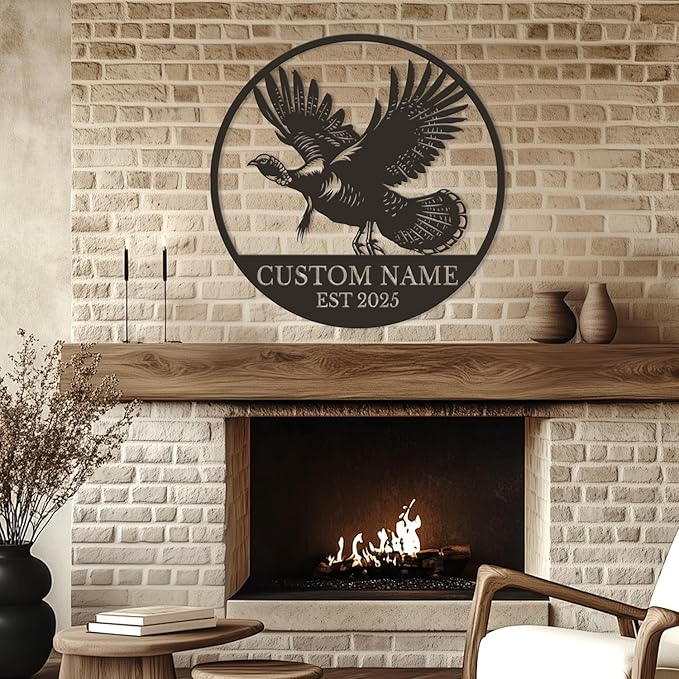 Personalized Turkey Metal Wall Art, Custom Hunting Cabin Sign, Wild Turkey Farmhouse Decor, Rustic Lodge Wall Hanging, Turkey Hunter Gift, Thanksgiving Home Decoration (Style-4)