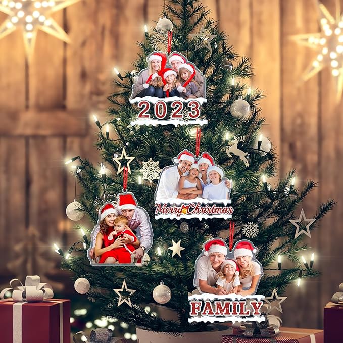 Amlion Personalized Your Photo Ornament,Custom Photo Ornament with Text Customized Acrylic Family Picture Ornament Decor Xmas Gift for Kids Mom Dad Husband Wife Friend Pet