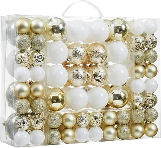 87-Pack Shatterproof Christmas Ball Ornaments Set, Christmas Tree Decorations with Hand-held Gift Package for Xmas Tree Holiday Wedding Party, Champagne