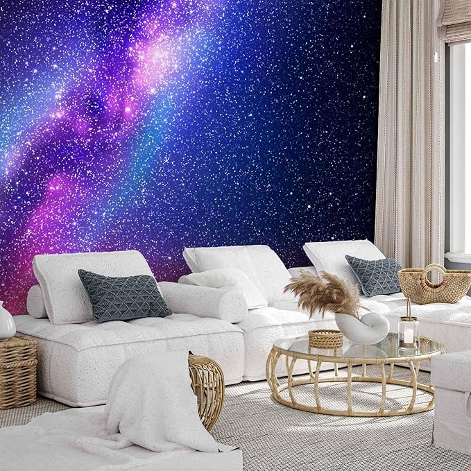 artgeist Wall Mural Galaxy 135x101 in - Peel and Stick Self-Adhesive Wallpaper Removable Large Sticker Foil Wall Decor Print Picture Image Abstract Space Sky Star Cloud Violet f-C-0487-a-a