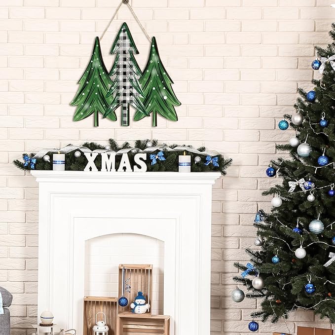 Boao Christmas Tree Wooden Decoration Welcome Door Sign Wooden Hanging Sign Winter Christmas Door Hanger Farmhouse Winter Xmas Home Wall Front Porch Decoration