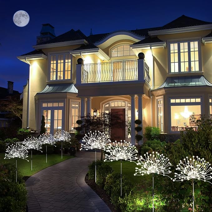 Unihoh Solar Garden Lights Outdoor, 4 Pack 120 LED Waterproof Decorative String Lights 8 Modes with Remote DIY Outdoor Decor for Pathway Walkway Yard (Cool White)