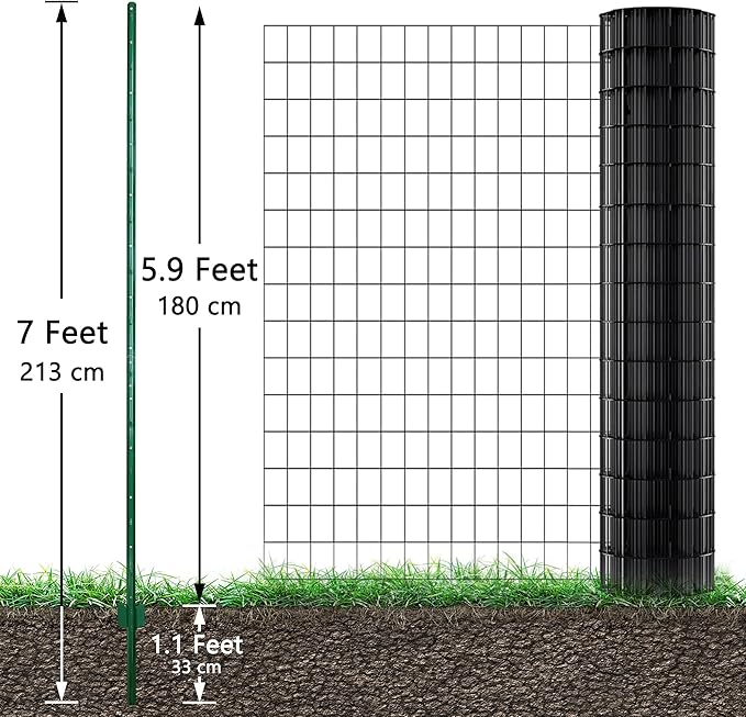 ARIFARO Sturdy Duty Metal Fence Posts 7 Feet assemblable,Pack of 10, No Digging Garden U Post for Wire Fencing Steel Poles for Yard, Outdoor