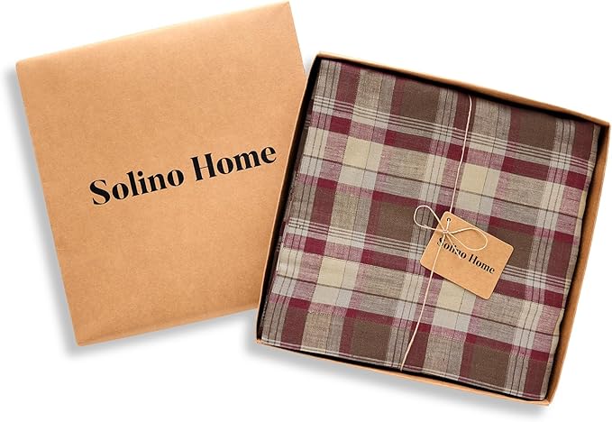 Solino Home Linen Tablecloth 60 x 90 Inch - 100% Pure Linen Rustic Multicolor Tartan Plaid Table Cloth for Rectangle Tables - Machine Washable Tablecloth for Fall, Autumn, Halloween, Thanksgiving