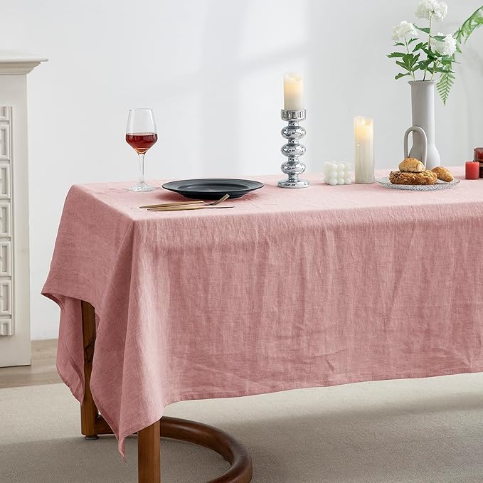 EVERLY 100% Pure Linen Rectangle Tablecloths 60x120Inches for Dining,Buffet Parties,Picnic,Events,Weddings and Restaurants,Decorative Halloween,Thanksgiving Machine Washable Tablecloths-Muddy Pink