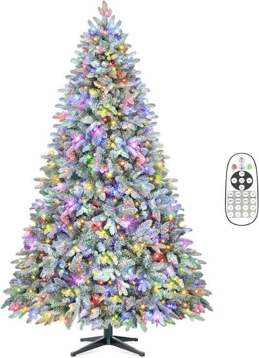 7.5FT Rotating Christmas Tree with Remote, Pre-Lit Artificial Green PE & PVC Xmas Tree, Multicolor LED Lights with Music & Flash Modes, Deluxe Holiday Home Decor