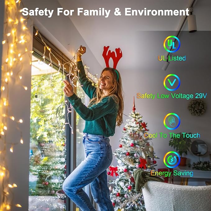 66FT 666 LED Outdoor Christmas Lights - 148 Ice Drops, 12 Pro Modes with Timer Memory & Brightness, Waterproof Hanging Ice String Light for Holiday Wedding Garden Fence House Decor (Warm White)