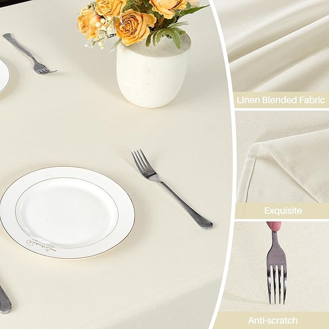 IVAPUPU Textured Linen Table Cloth for Rectangle Table - Ivory Tablecloths Rectangular Waterproof Wrinkle Free Wipeable Dining Cover for Spring Wedding Birthday Kitchen Decor, 60 x 120 Inch