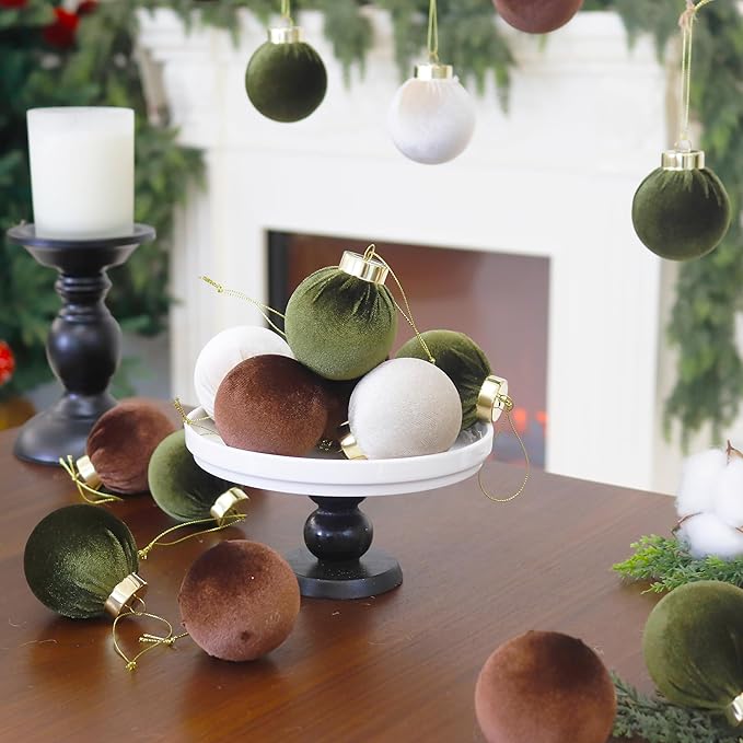 20PCS Velvet Ornaments for Christmas Tree, 2.36INCH Multicolor Flocked Christmas Ornaments Decorations Balls Set Decor