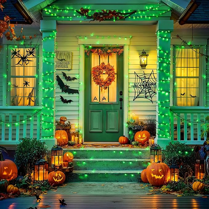 JMEXSUSS 2 Pack Green Solar Lights for Halloween, Each 100 LED 33 FT Green Christmas Lights Outdoor Waterproof, 8 Modes Solar Halloween Light for Outside Christmas Tree Yard Garden Decor