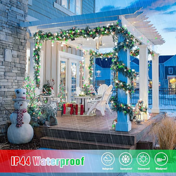 JMEXSUSS 2 Pack Red White and Green Solar Christmas Lights, Total 400 LED 151FT Solar String Lights Outdoor Waterproof, 8 Modes Solar Lights for Outside Tree Patio Christmas Decorations