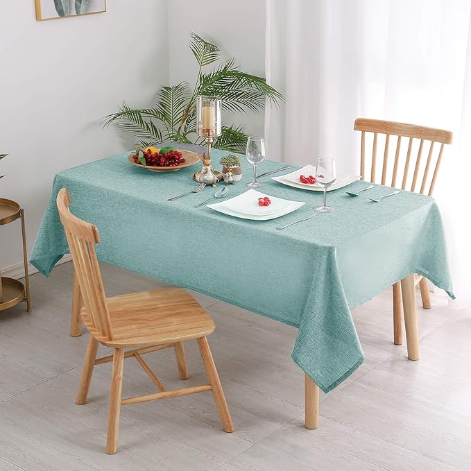 Hiasan 2 Pack Faux Linen Rectangle Tablecloth - Wrinkle and Stain Resistant Washable Table Cloth for Kitchen Dining Room Holiday Table Cover for Party Dinner, Aqua, 90 x 132 Inch