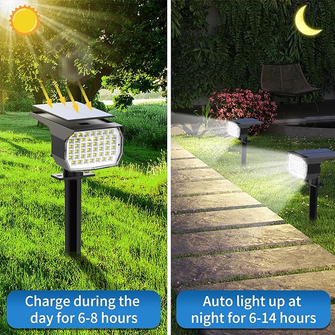 Solar Spot Lights Outdoor 6 Pack, [46 LED/3 Modes] Solar Landscape Spotlights Waterproof, 2-in-1 Auto On/Off Solar Powered Lights for Outside Yard Garden Wall Pathway(Cool White)