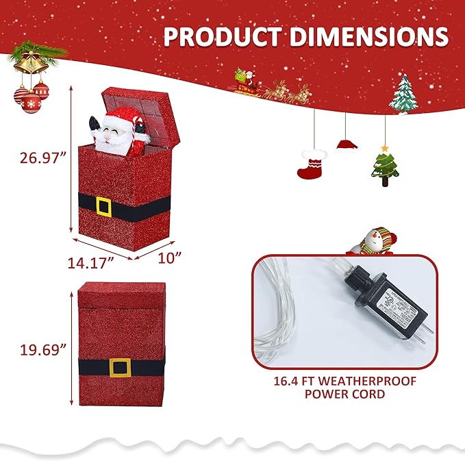 Light Up Electric Santa Claus Decor with 100 LED Lights, 3D Pre-Lit Animated Santa Claus for Xmas Decoration, 14.17" L x 10" W x 26.97" H Freestanding Glittered Display for Outdoor, Indoor