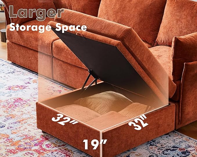 134.6" Oversized Modular Sectional Sofa, 6 Seater U Shaped Couch with Storage Ottoman with Reversible Chaise Deep Seat for Living Room, Apartment - Chenille Terracotta Orange