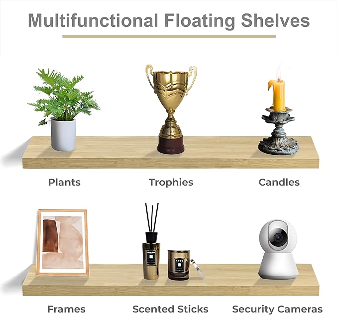 Sorbus Floating Shelves for Wall - 35 Inch Long Bathroom Shelves, Wall Decor for Bedroom, Kitchen, Living Room & Book Storage - Mounted Floating Shelf with Invisible Brackets (Maple Wood, 2 Pack)