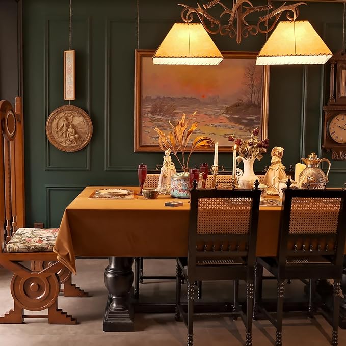 Rectangle Wool Velvet Fall Tablecloth, Waterproof Spillproof Washable Table Cloth, Decorative Farmhouse Table Cover for Dining Kitchen Thanksgiving Halloween Party - 108''x60'', Caramel